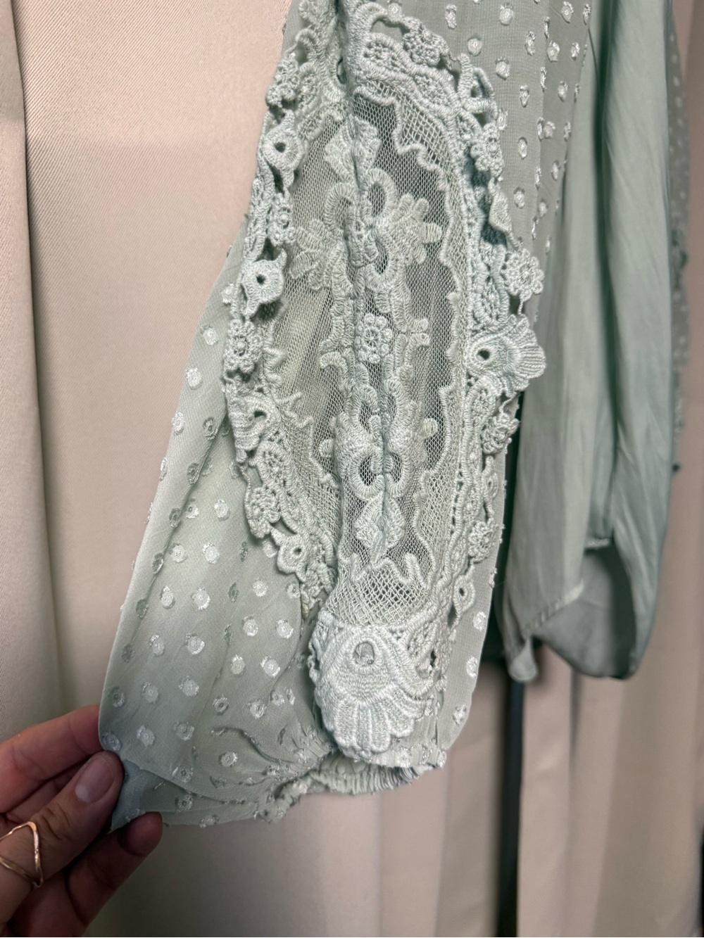 Umgee Sage Green Dot Twist-Front Blouse - Picture 3 of 5